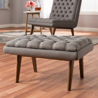 Baxton Studio BBT5273-Grey-Stool-XD45 Annetha Mid-Century Modern Grey Fabric Upholstered Walnut Finished Wood Ottoman